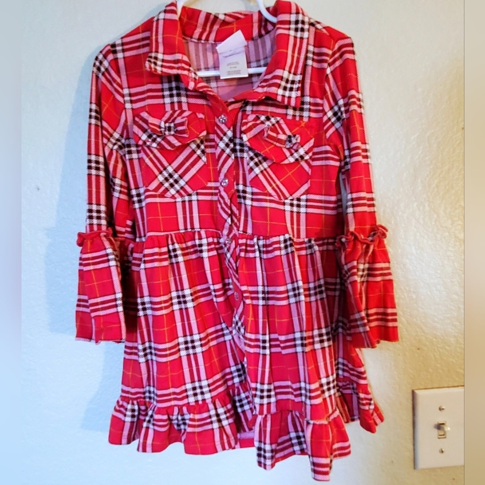 Nannette Sz 5 nannette plaid coral / Pink & brown shirt dress button down, soft!